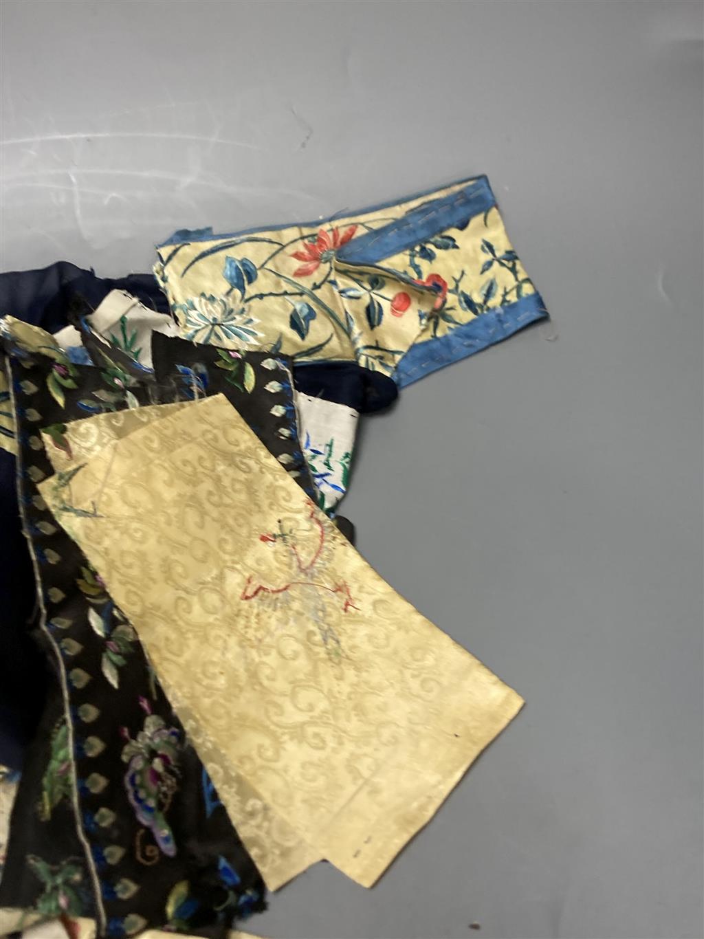 A group of 19th century and 20th century Chinese sleeve bands and various Chinese embroideries